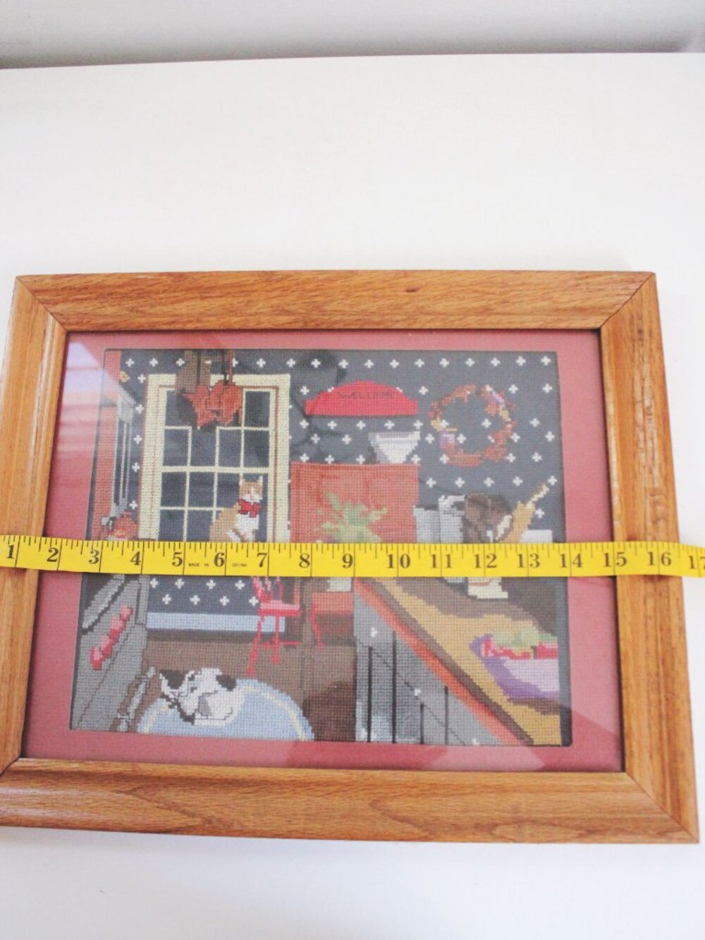 Vintage Framed Cross Stitch Art Kitchen Kittens Cozy Country Home Cat Cottagecor - Picture 7 of 8